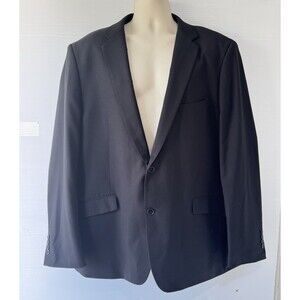 Lineage Mens 48R Black Solid Two Button Jacket Blazer Sport Coat Polyester